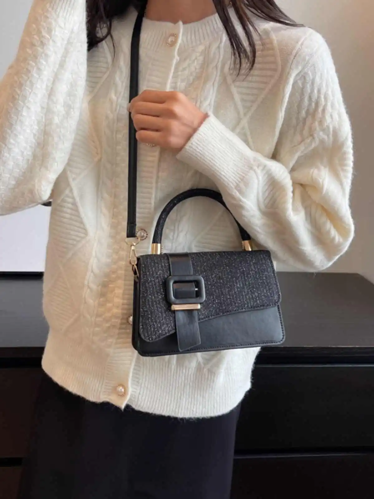 New Fashion PU Splicing Sequins Crossbody Bag For Women Casual Korean Edition Handbag Trendy Simple Handheld Shoulder Bag