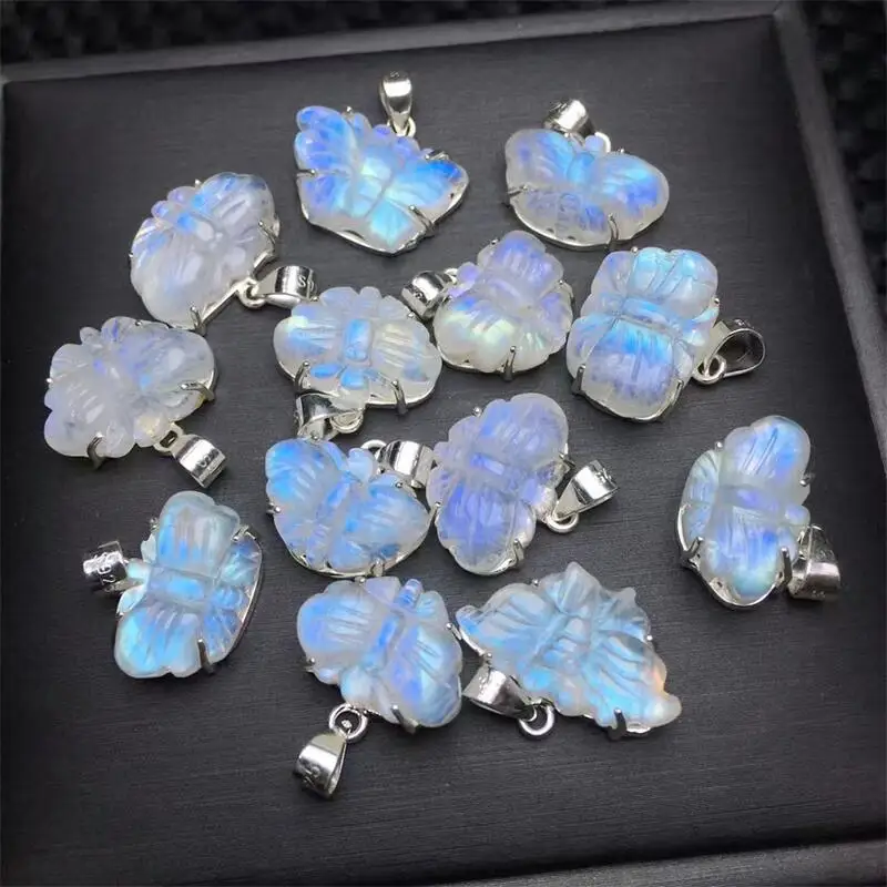 S925 Natral Blue Moon Stone Butterfly Pendant Making Jewelry DIY Elegance Earrings Ring Pendant Craft Party Holiday Women Gift