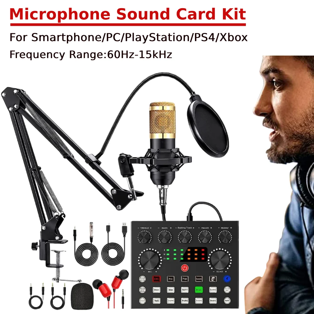 Podcast Equipment Bundle with BM800 Microphone and V8 Sound Card for Streaming/Smartphone/PC/PlayStation/PS4/Xbox