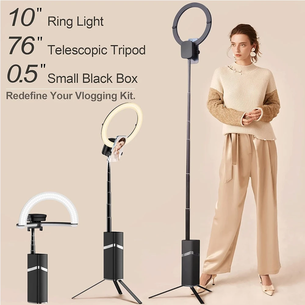 Trípode con anillo de luz para selfies, plegable, inalámbrico, de 10 pulgadas, ideal para transmisiones en vivo, portátil, con batería integrada de 4000 mAh y LED de tres colores, modelo YY-1.