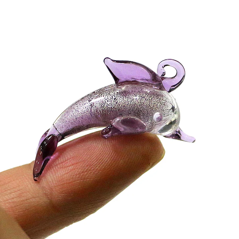 

2pcs Cute Glass Dolphin Charm Mini Sea Animal Figurine Pendant for Diy Jewelry Necklace Making Accessories or Aquarium Ornaments