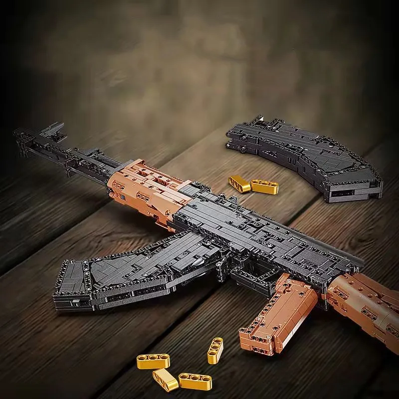 AK47 Assault Rifle With Bullets AKM Building Blocks Battleground Gun Model High Simulation Bricks Puzzle Assembly Toys Kids Gift