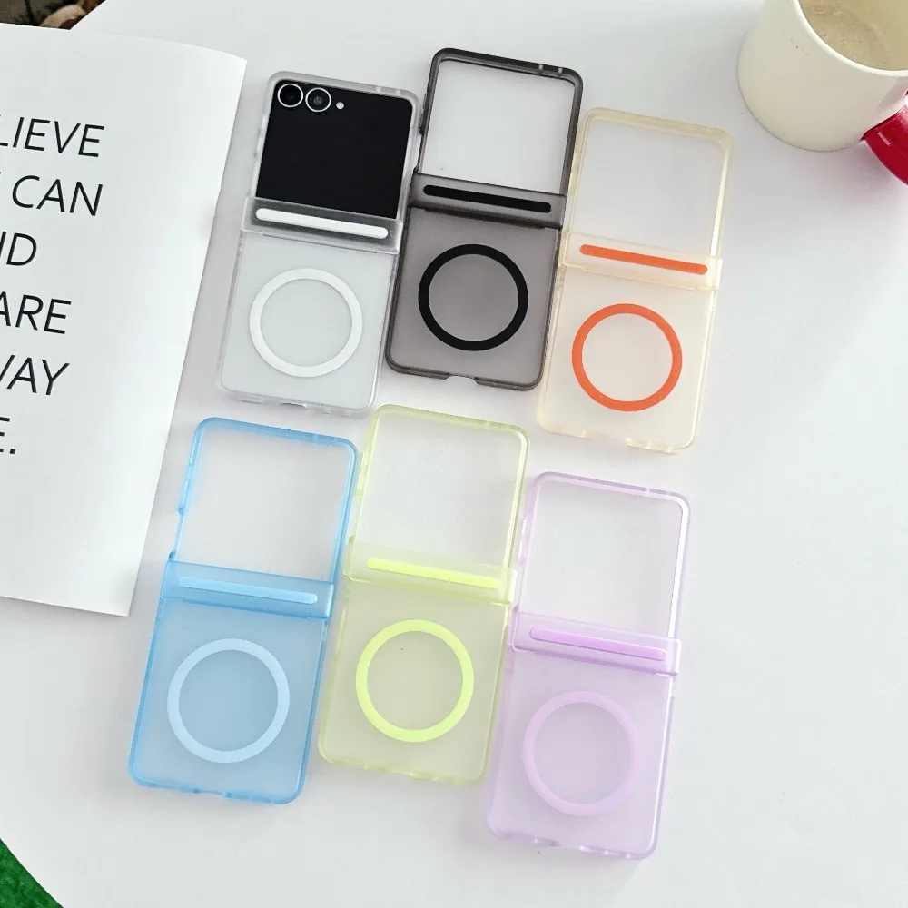 Candy Color Transparent For Magsafe Magnetic Phone Case For Samsung Galaxy Z Flip 8 7 FE 6 5 Hinge Protection Hard Cover