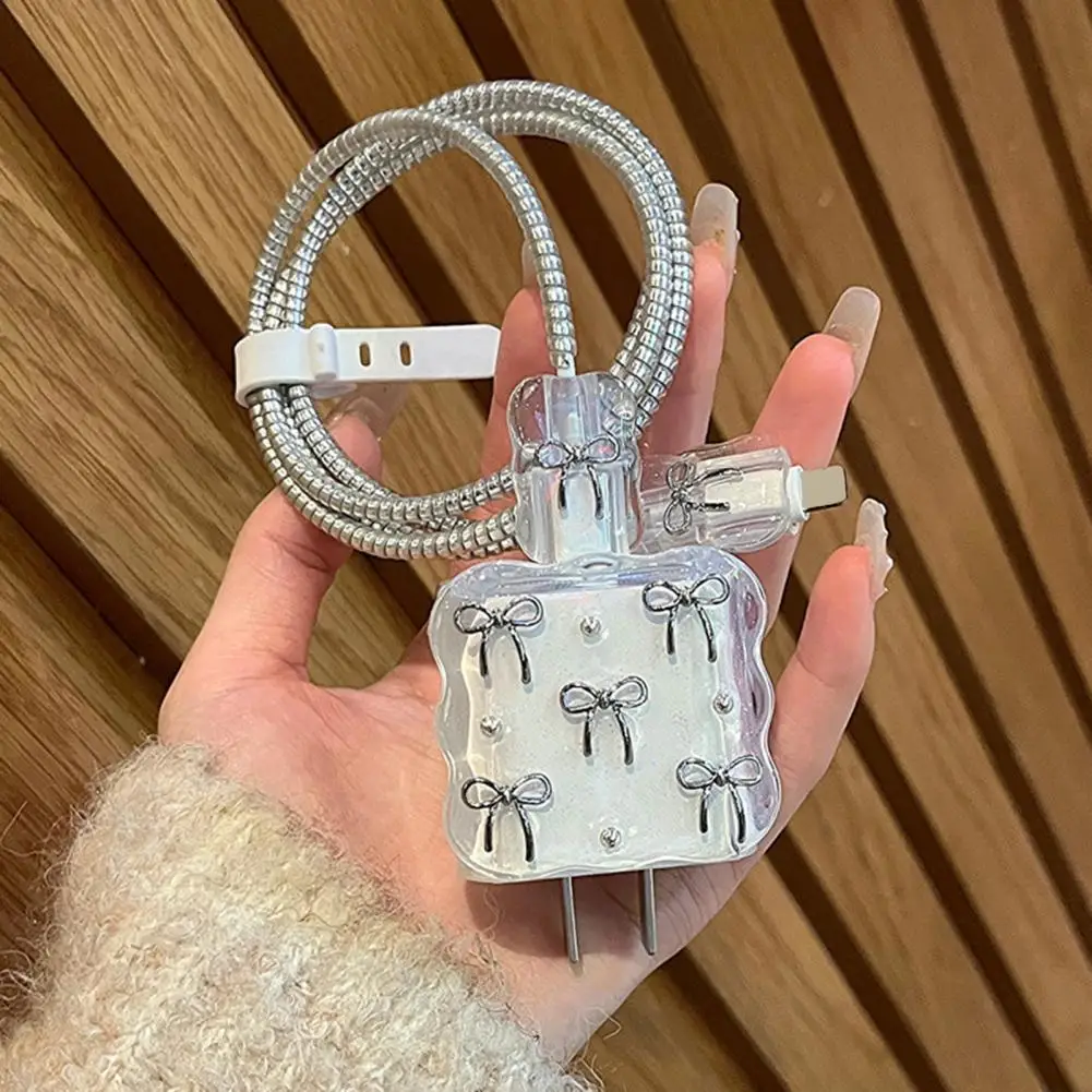 Защитный чехол для iPhone, 20 Вт, USB-C, зарядный кабель, 3D-бантик, адаптер питания, зарядное устройство, защитный чехол, защита для зарядного шнура
