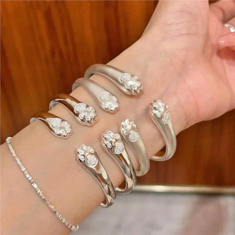 

S999 Silver Paw Bracelet Lucky Fortune Elegant New Versatile Adjustable Open