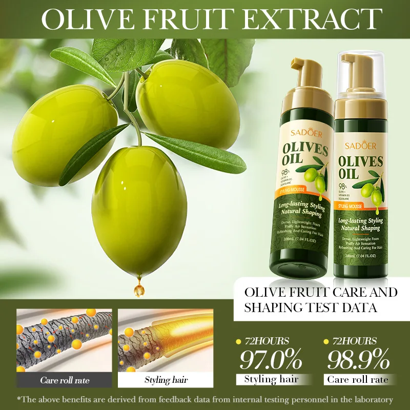 

Olive Oil Volumizing Hair Mousse Long Lasting Holdg Repair Nourishing Fluffy Styling Hair Wax Curly Hair Products 200ml