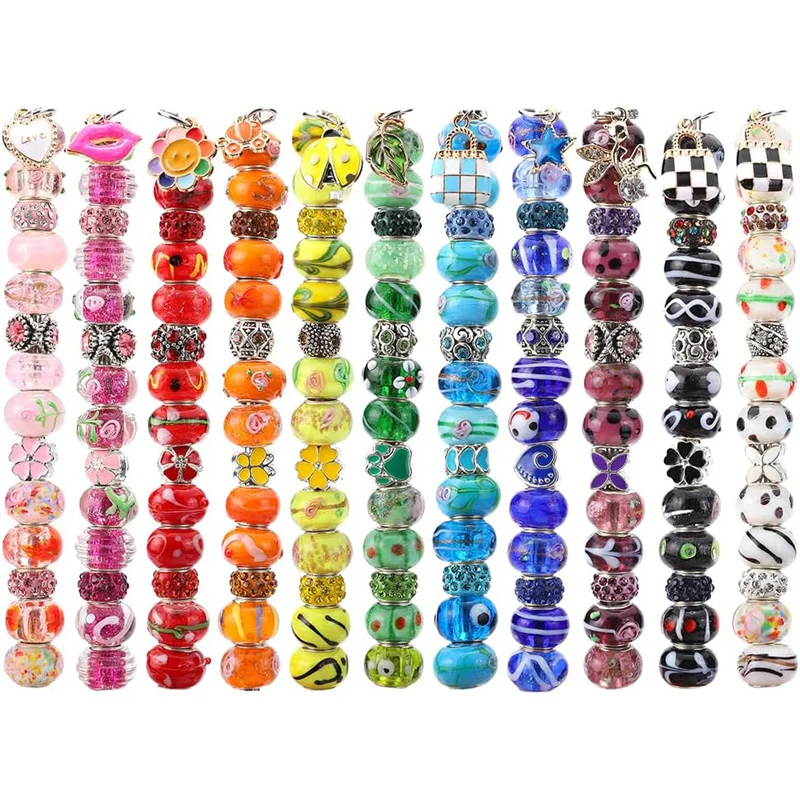 10Pcs Lot Round Murano Lampwork Glass Bead Rondelle European Charm Bracelet Beads for Jewelry Making Garden Stakes Pen Necklace