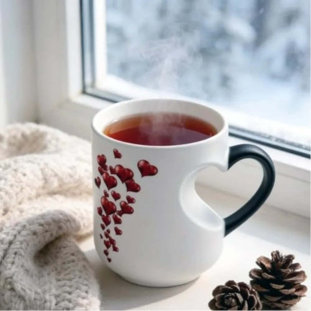 New Ceramic Color Changing Mug 11oz Thermochromic Reveal Coffee Cup Heart-Shaped Coffee Mug for Home&Office