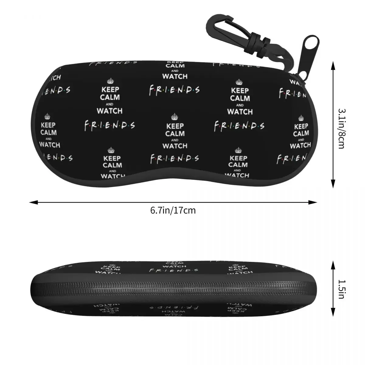 Neoprene Zipper Sunglasses Case, mantenha a calma e assista amigos, caixa protetora para óculos, citação TV Show Shell, citação engraçada