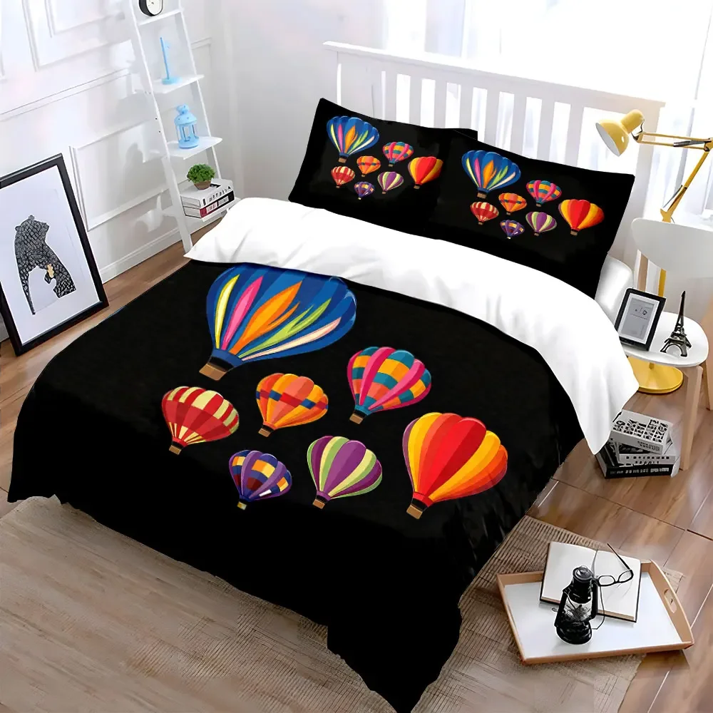 Colorful Hot Air Balloon Set Soft Comfortable Duvet Cover Bedding Set Included 1*Duvet Cover & 2*Pillowcases, gift