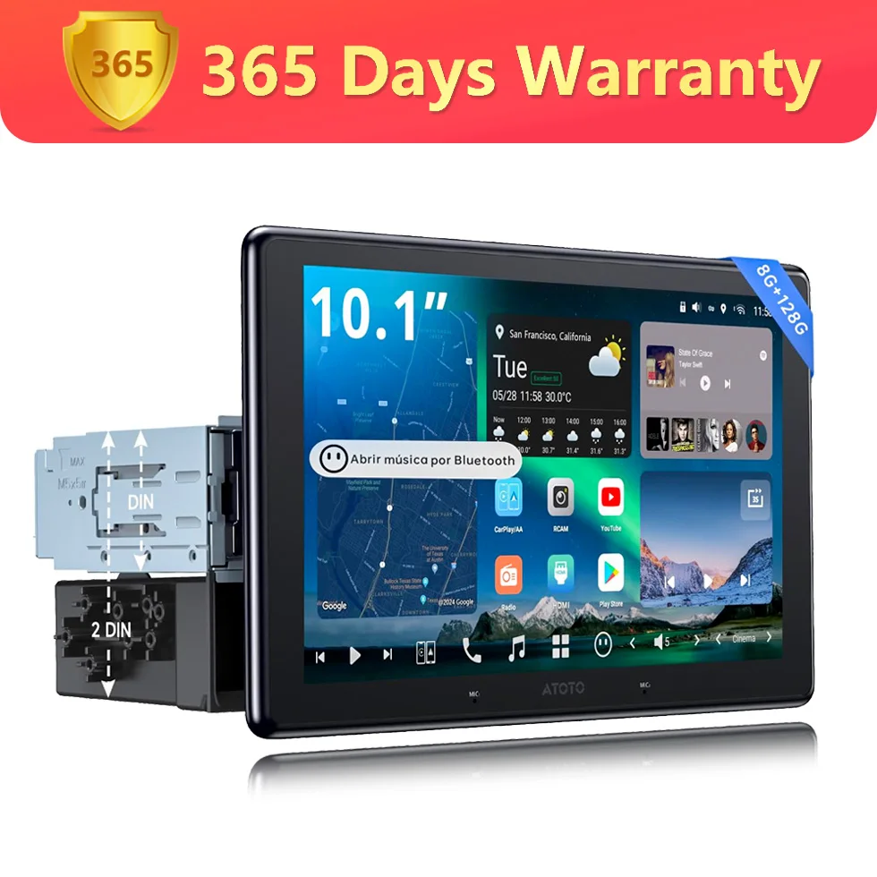 Android Autoradio 10 Zoll QLED Floating Retractable Screen 1/2 Din Stereo mit DAB DSP Kamera AI DriveChat Parküberwachung 4G LTE Bluetooth Head Units X10 Atotozone