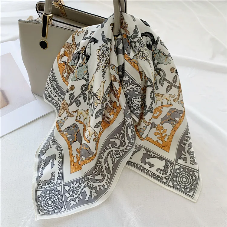 وشاح حريري متعدد الاستخدامات على شكل مملكة الحيوانات وشاح مربع صغير #3