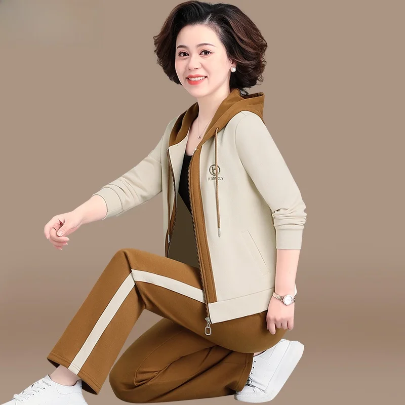 

Casual Sportswear Set for Women 2023 New Sle Mid-aged Autumn Outfit Two-piece Set ly Spring Autumn Jaet Polyester Fiber