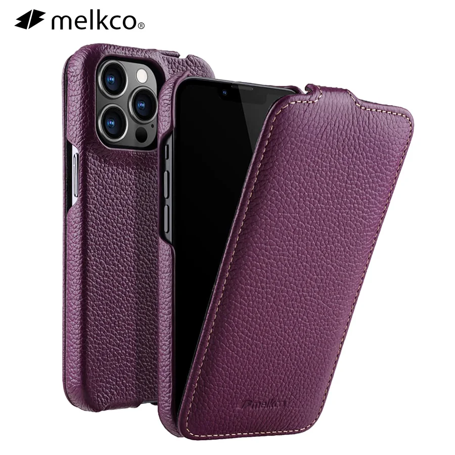 

Melkco Genuine Leather Case For iPhone 14 15 Pro Max Business Luxury Real Cowhide Flip Phone Bag Cover