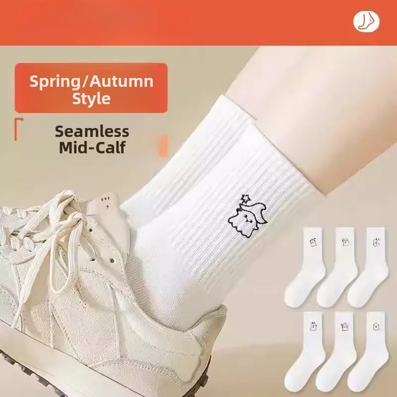 

Детские летние дышащие бесшовные носки до середины икры с милым мультяшным дизайном, удобные хлопковые носки без манжет для школьниц