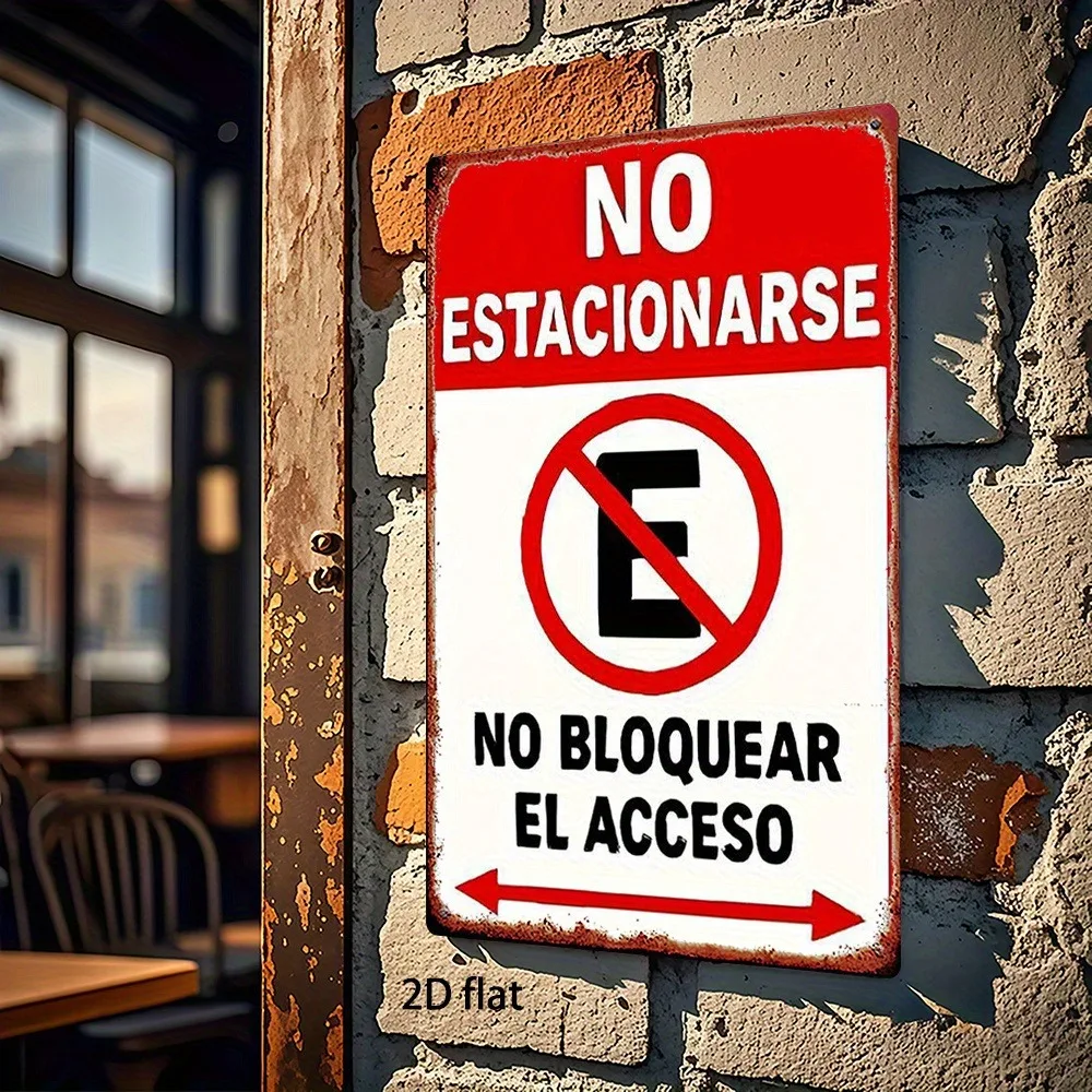 Vintage Retro Spanish Language No Parking Metal Tin Sign – HD Printed Tin Plate Artwork with “NO ESTACIONARSE NO BLOQUEAR EL ACC