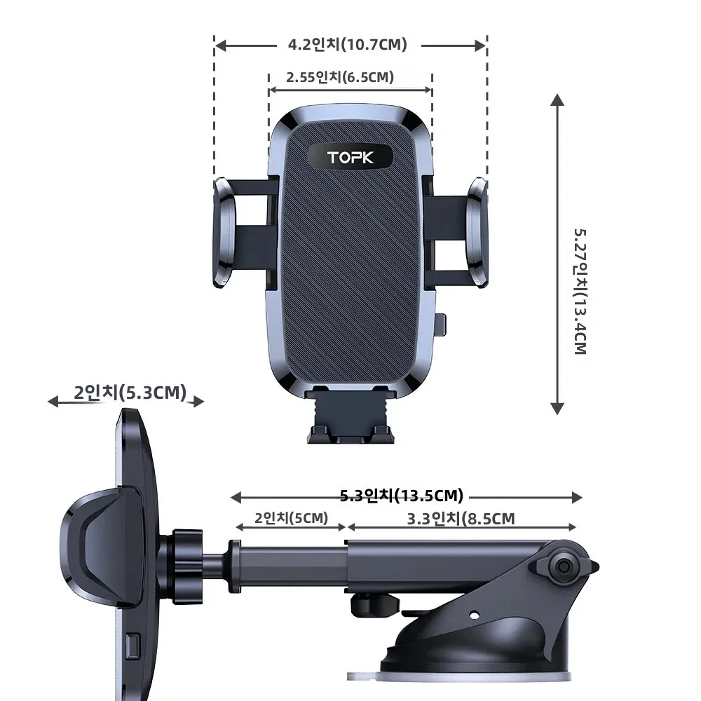 Topk-suporte do telefone do carro, 4 em 1, super estável, para o painel do carro, pára-brisas, ventilação de ar, compatível com todos os telefones