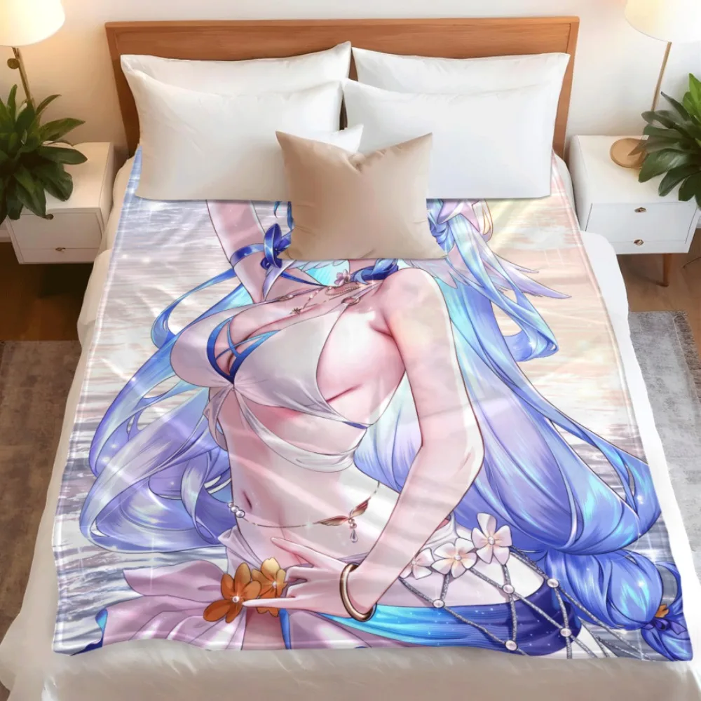 Anime Flannel Throw Blanket Robin Blue Long Hair Star Hair Clip Summer Beach Bikini Warm Sofa Bedding Gift