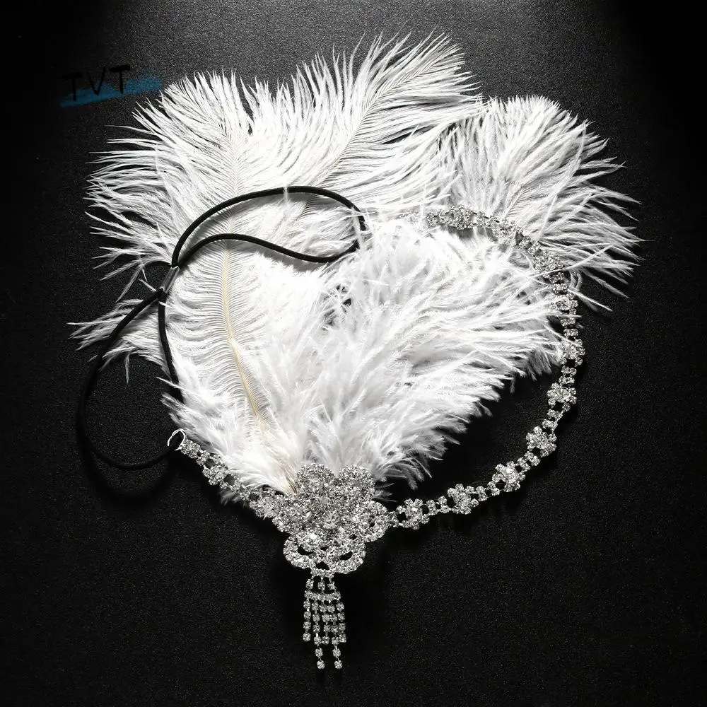 

Trendy Vintage Feather Headband Sequin Crystal Masquerade Hair Band Zircon Rhinestone Cosplay Dress Headwear Stage Performance