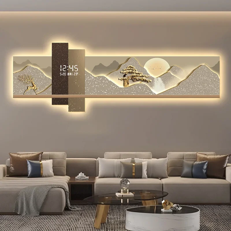 Living room decorative painting electronic clock luminous wall lamp flowing water generates wealth sofa background wall tea room