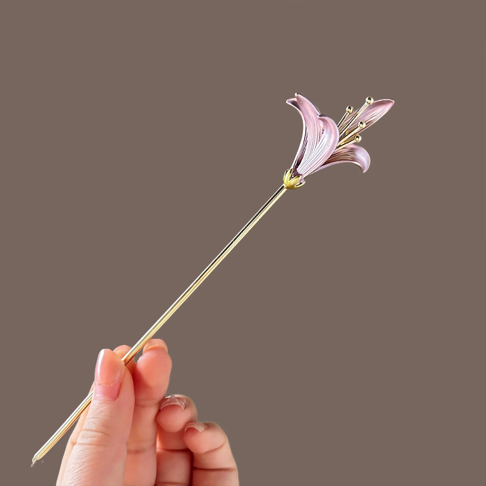 Chinese Purple Lily Hair Pin Floral Hair Stick Elegant Flower Hair Clip for Women Bride Wedding Hair Accessories Ornaments