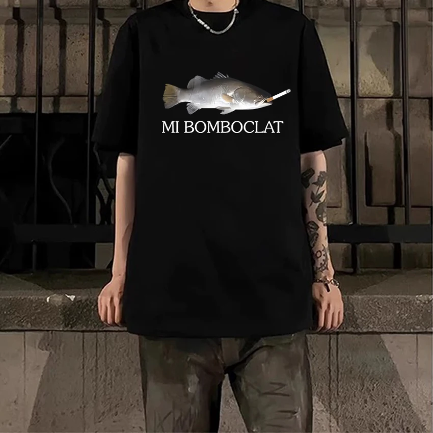 

2025 New in Funny Bomboclat Fish Meme T shirt Men Women harajuku Oversized short sleeve T-shirts Unisex Oversized Cotton Tops