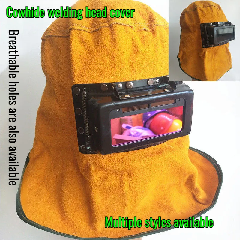 Dimming welding mask two-layer cowhide pipe welding cap glass hood head-mounted welding protective m