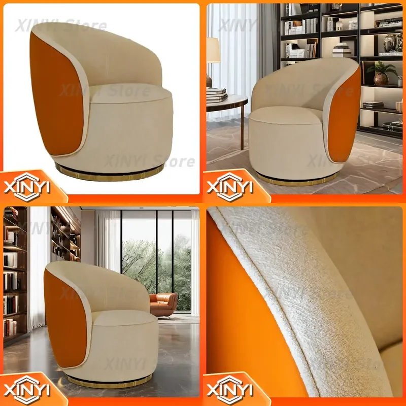 Modern Nordic Luxury Single Swivel Sofa Chair Revolving Boucle Fabric Armchair for Hotel Lounge Living Room Accent Design