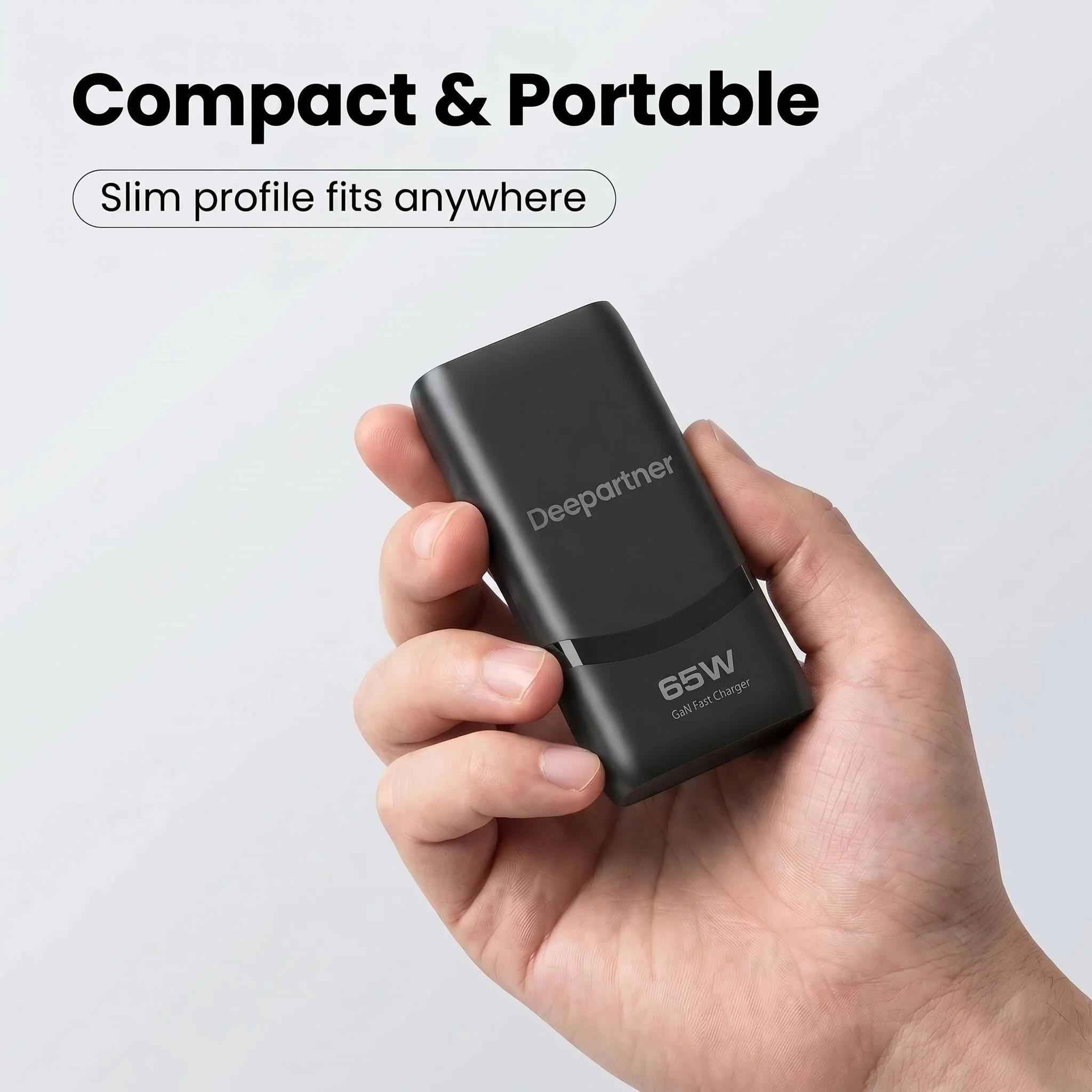 65W Flaches GaN USB-C Ladegerät, Dual-Port Schnell-Wandladegerät mit PD 3.0, Kompakter Netzadapter mit Klappbarem Stecker, für Mobiltelefone