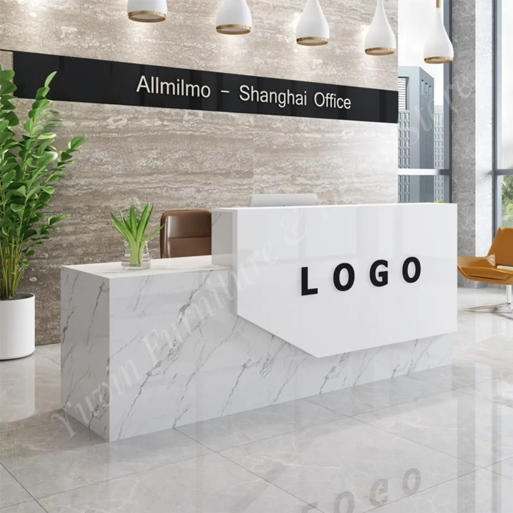 Modern Melamine Board Office Reception Desk Set Extendable Design Full Edge Sealing Process Commercial Use Customized
