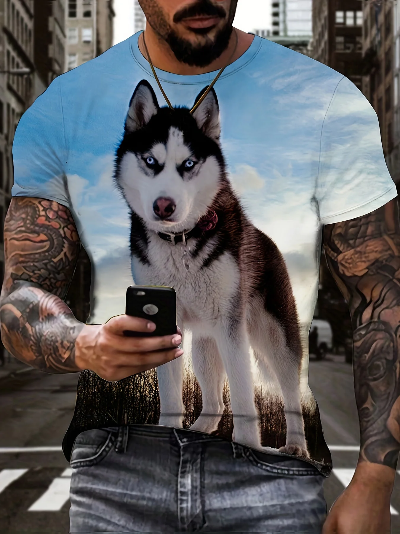 

Men's Summer Fun Husky 3D Print T-Shirt - Casual Crew Neck,Short Sleeve,Lightweight Polyester Tee