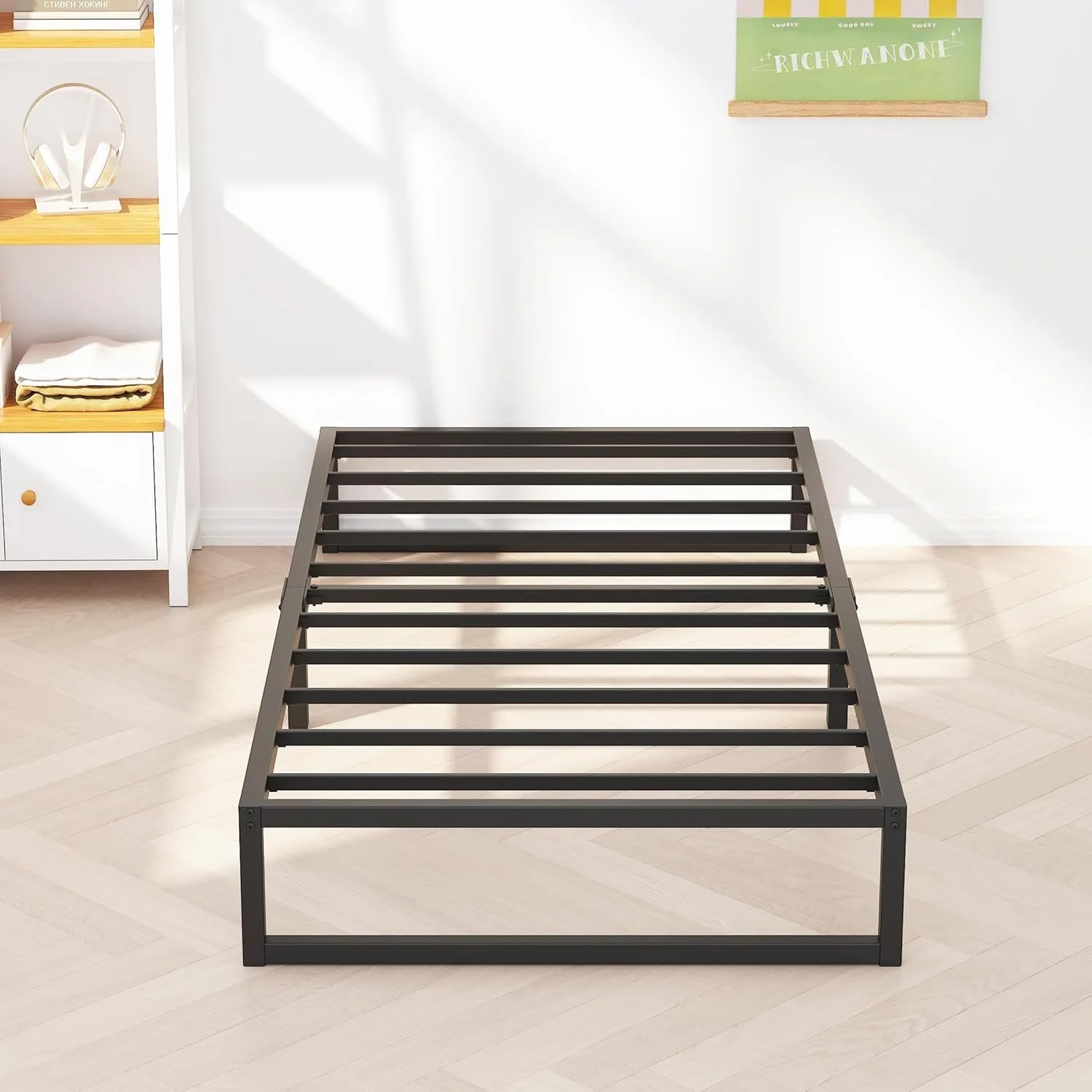 Molduras de cama Twin XL de 8 polegadas, base de colchão com suporte de ripas de aço, sem necessidade de molas, fácil montagem, preto