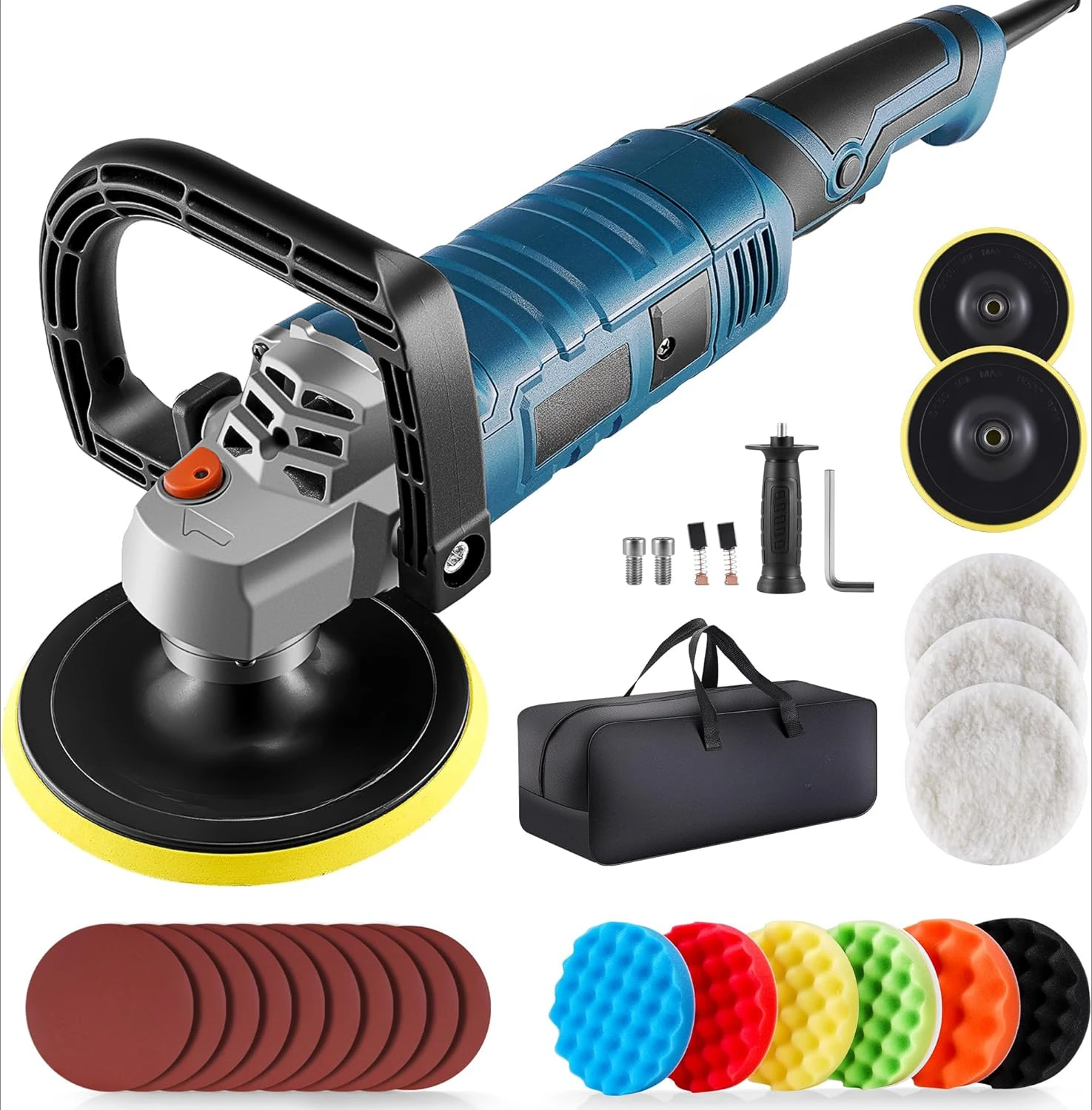 

1600W 7 Inch/6 Inch Rotary Buffer Polisher Waxer, 7 Variable Speed 1000-3500 RPM, Detachable Handle for Car, Boat Sanding