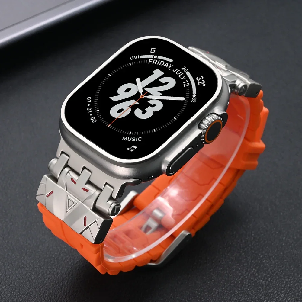 

Мужской силиконовый ремешок для Apple Watch Ultra 2/1 49 мм серии 10 9 8 7 se 6 5 se Роскошный спортивный браслет для iwatch 46 мм 44 45 мм ремешок