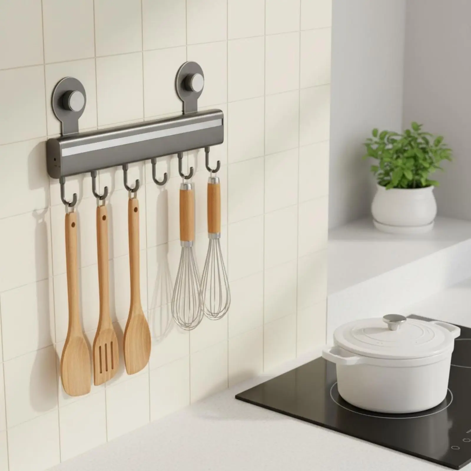 Removable Wall Hook Bar Aluminum Kitchen Tool Holder Rack for Storage Spoon Spatula Organization