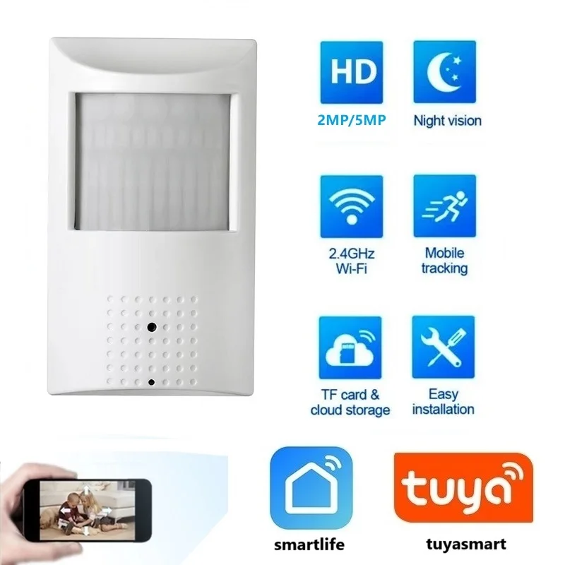 Tuya Smart WiFi IP Camera PIR Shell Design Indoor Hidden Security Camera 2MP 5MP Night Vision 2-Way Audio Motion Detection Cam