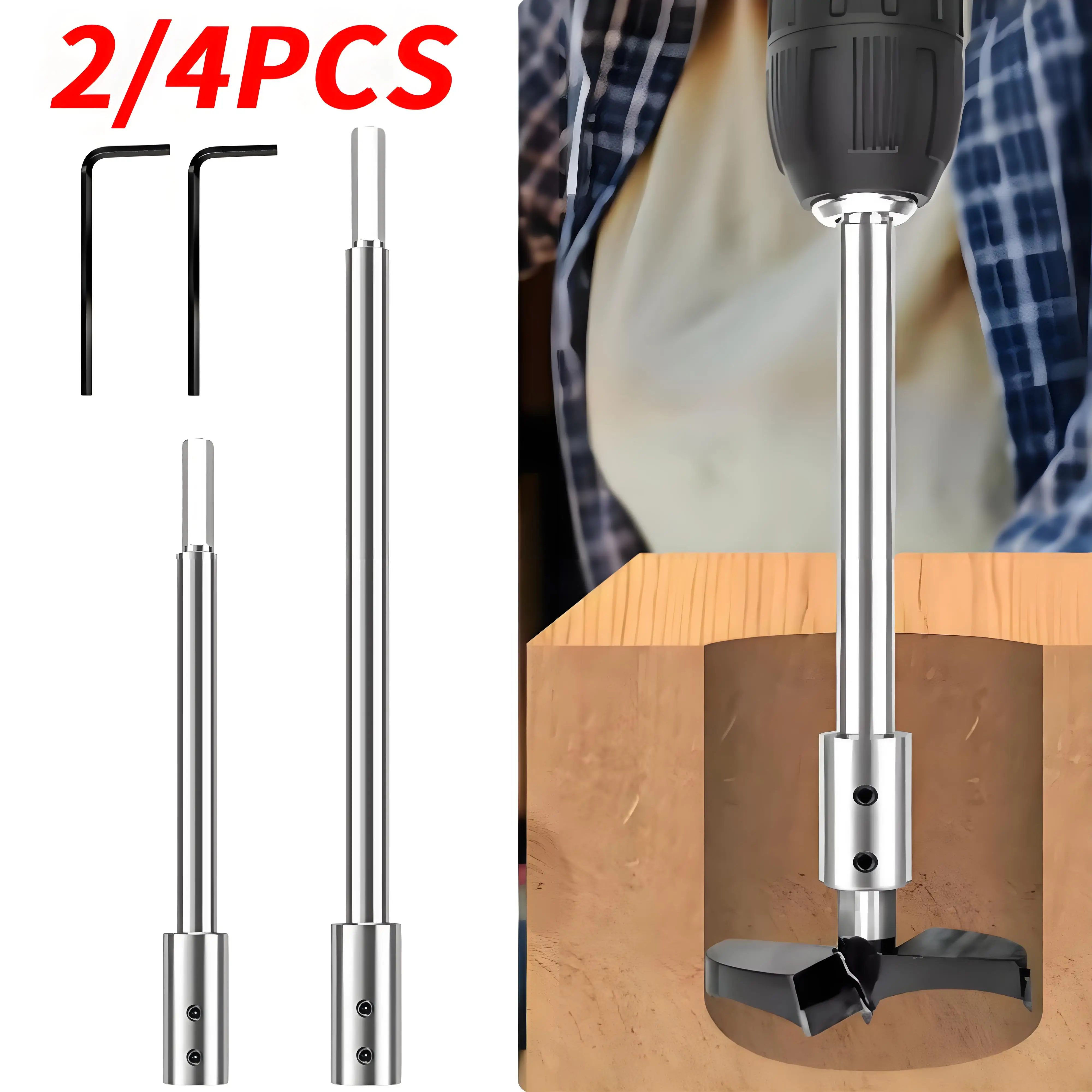 4PCS New Forstner Bit Extension 169mm 254mm Extra Long Steel Drill Bit for Drill Flat-Bottomed Holes or Start Deep Hole Turning