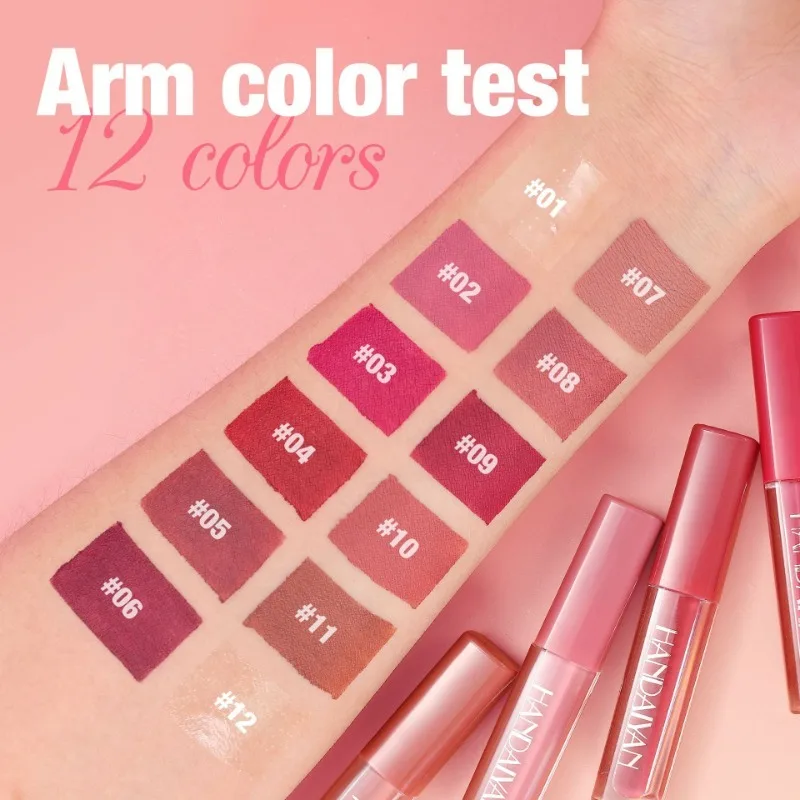 Conjunto de batom fosco à prova d'água, 12 peças, maquiagem para mulheres, sexy, vermelho, cosméticos de longa duração, maquiagem coreana, batom fosco