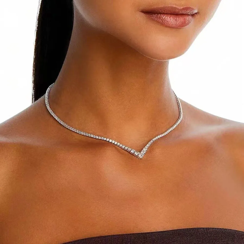 v neck dress jewelry Anja Cubic Zirconia Necklace Our Anja Cubic Zirconia Necklace doesnt skim on sparkle How to Choose a Necklace
