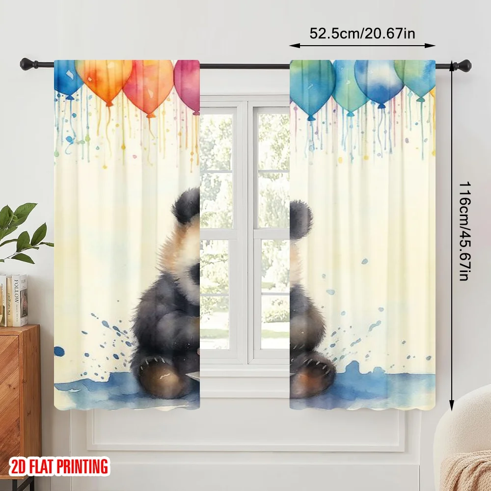 2pcs,2D plane printing Curtain Popular Panda Party Bliss Versatile Polyester (without rod) Festive for Kitchen Living Room