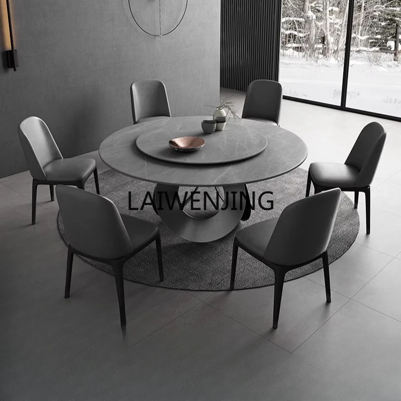 

MJY rock slab round table turntable Italian light luxury minimalist household simple dining table