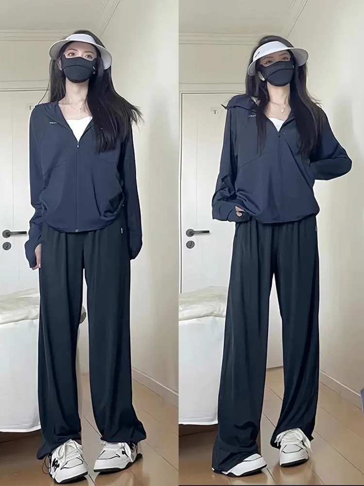 

Спортивный костюм из ледяного шелка с защитой от ультрафиолета, легкий дышащий летний новый Sle Faionable спортивная одежда, комплект из двух предметов, полиэстер...