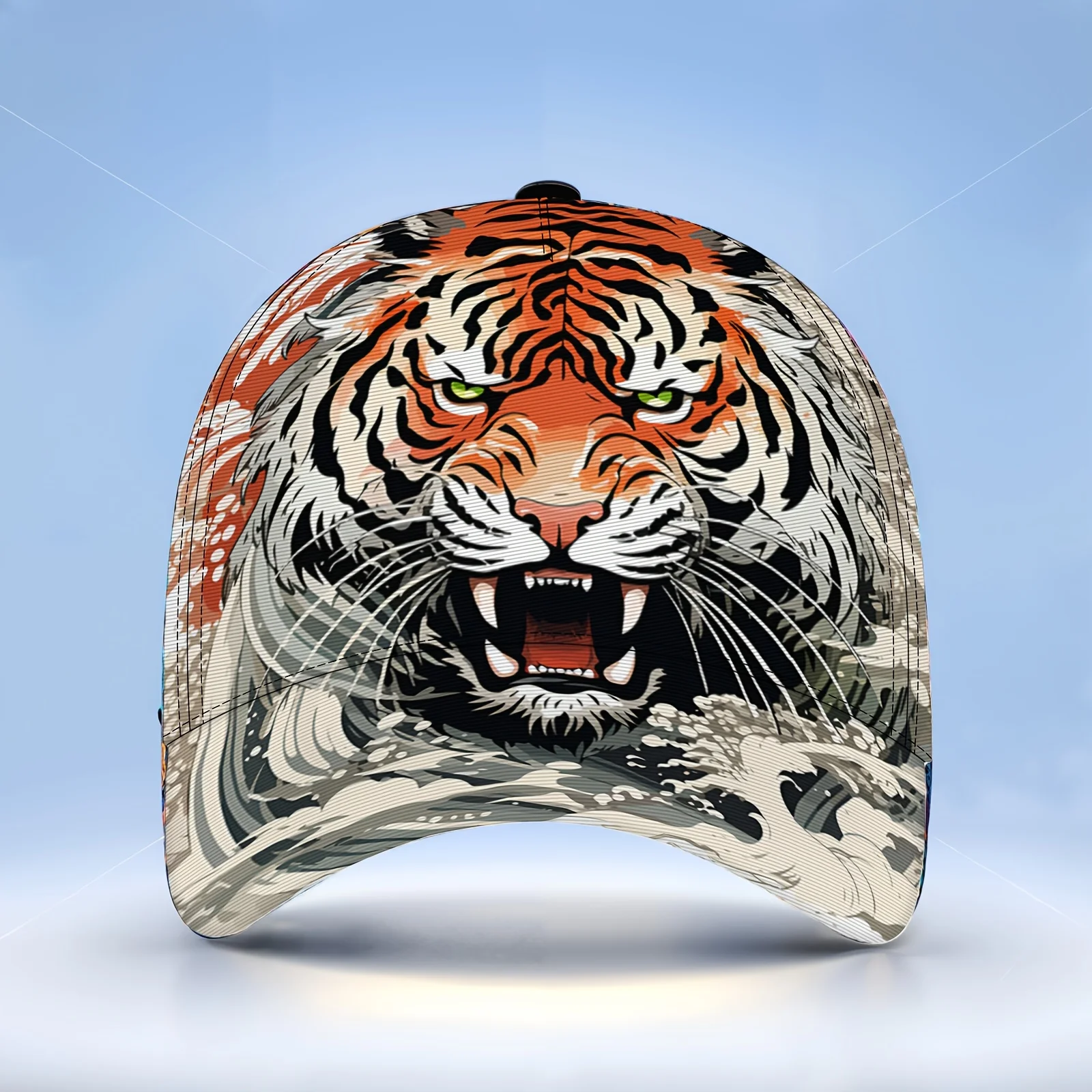 Unisex Lightweight Baseball Cap Featuring a Japanese Wave Style Tiger Design Suitable for Street And Outdoor Activities