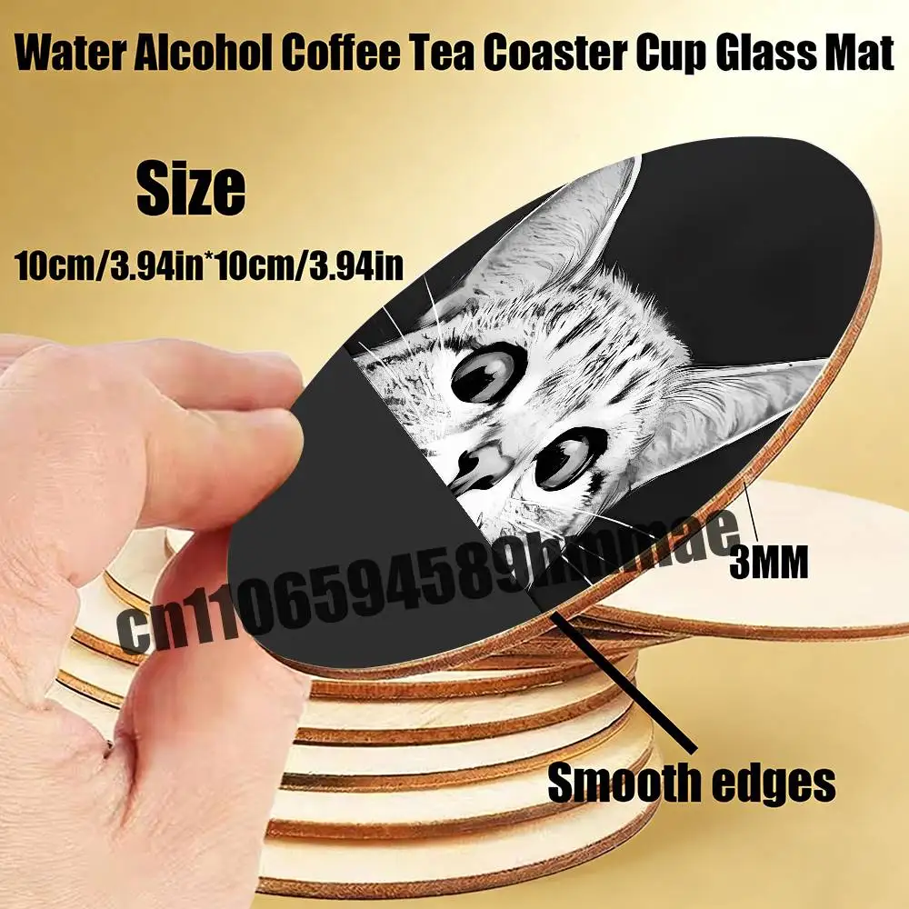 

For You asleep yet Cat Liquor Beer Drink Water Coffee Tea Coaster Cup Glass Mat 10CM Wood Round Wooden