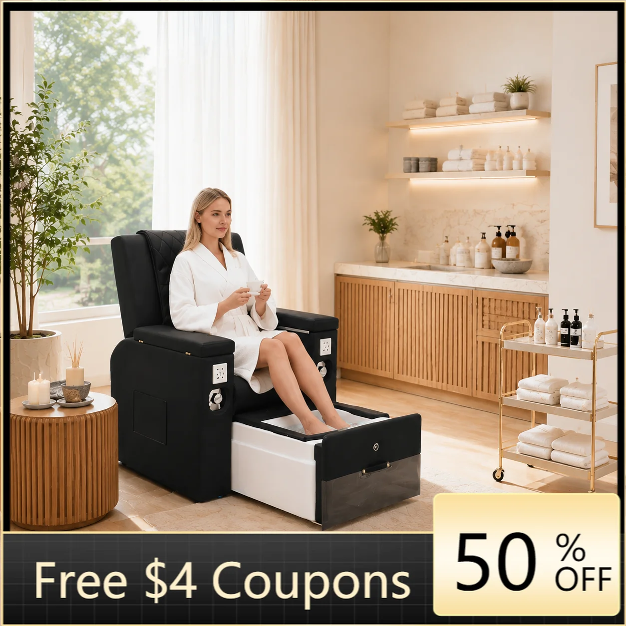 Reclining Pedicure Chair with Detachable Foot Basin, Multi-Functional Spa Chair for Nail Tech