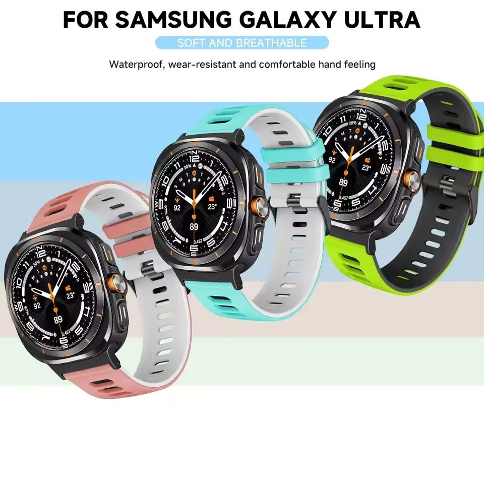 Силиконовый ремешок для Samsung Galaxy Watch Ultra 47 мм, двухцветный браслет для Samsung Galaxy Watch 7 Ultra Belt Wristband Correa