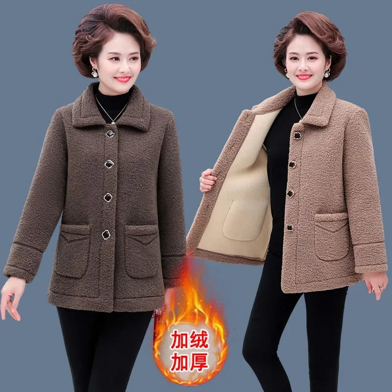 

Middle Aged Mother Lamb Fur Plush Jacket Women Thicke Granular Velvet Coat Female Parkas Winter Cotton Padded Jacket Outerwear