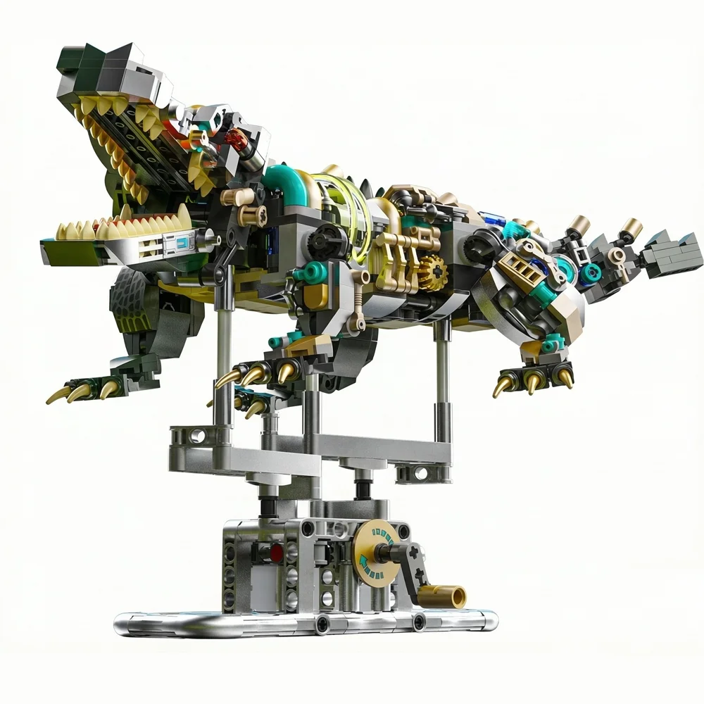 Idea Machine Animal Building Block Mechanical Crocodile Battle Robot Mech Model Sets Steam Construction Brick Toys With Light