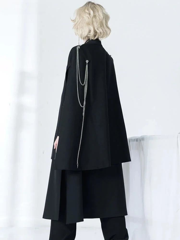 Harajuku Women Black Jackets Gothic Vintage Cloak Coats Y2k Aesthetic Loose Zipper Jacket Streetwear Grunge Sleeveless Split Top