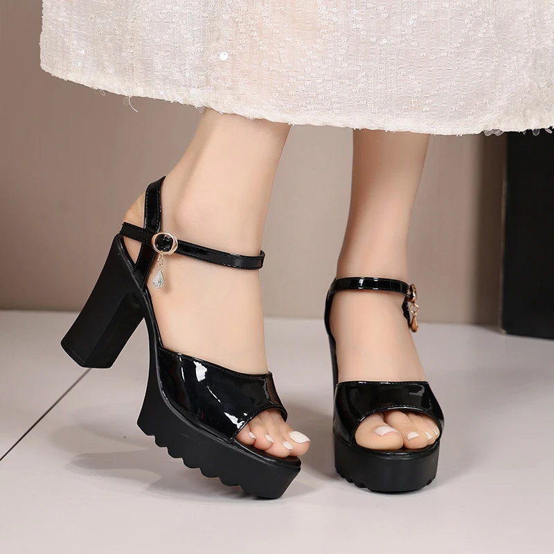 

*Summer Comfortable Coarse Heel Banquet High Heels Sandals Fashion New Solid Color Sexy Round Head Elegant Casual Sandals Women